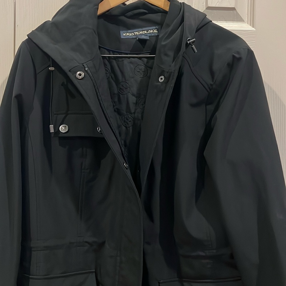 Black lined jacket with hood. No stains or tears. Smoke and pet free home